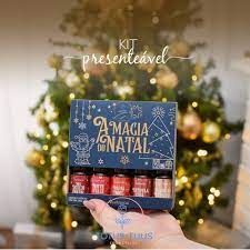 Kit Presente 5 Essencias Temáticas de Natal Caixa Azul Decorativa Via Aroma